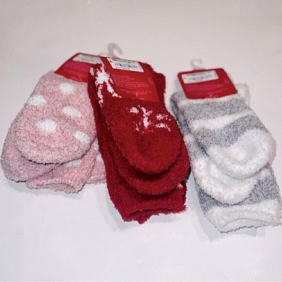 3 Set Charter Club Womens Size 9-11 Butter Super Soft Cozy Crew Socks pink red … - Picture 5 of 8